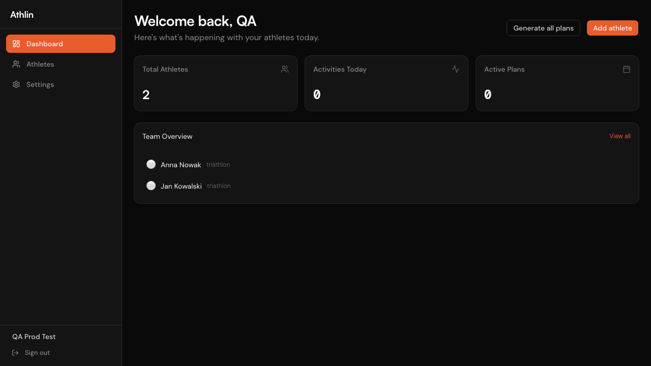 Athlin dashboard